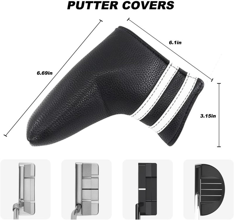 Frimon Golf Club Covers,4pcs or 1pc Golf Headcovers for Woods and Driver Fairway Hybrids Women Men - Premium PU Leather with Interchangeable Tags & Magnetic Blade and Mallet Putter Covers - Image 3